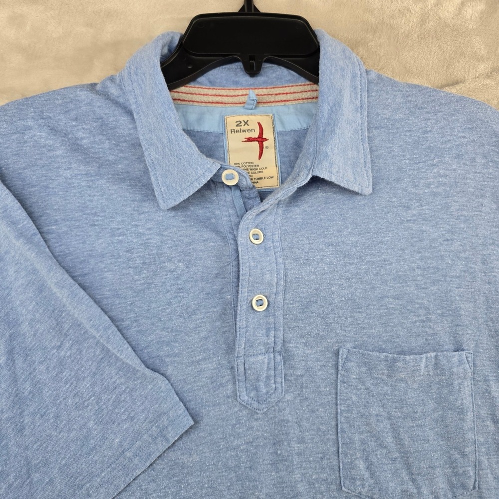 Relwen Polo Shirt Mens 2X Blue Short Sleeve Cotton Blend‎ Chest Pocket Casual